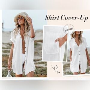 NWT Cupshe Button-Down Shirt Bathing Suit Coverup, white, size Medium!